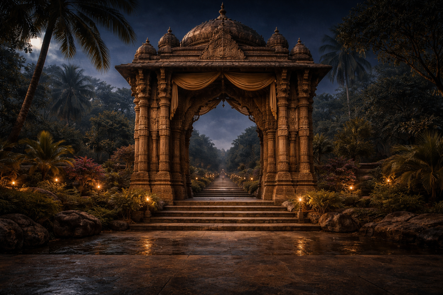 Entrée majestueuse du temple indien